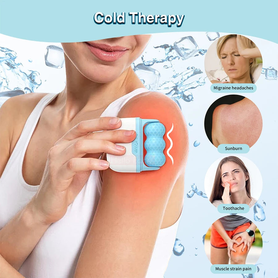Double head ice roller for relieving puffiness on face, eyes, cold therapy for migraine face, massage roller for skin care