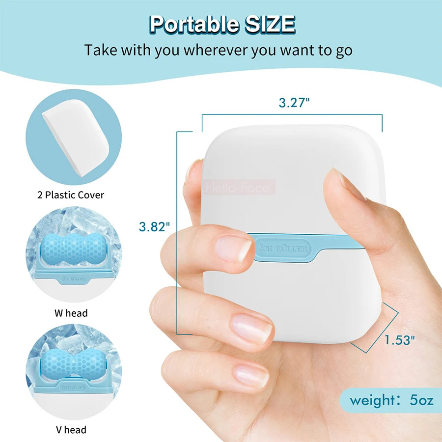 Double head ice roller for relieving puffiness on face, eyes, cold therapy for migraine face, massage roller for skin care