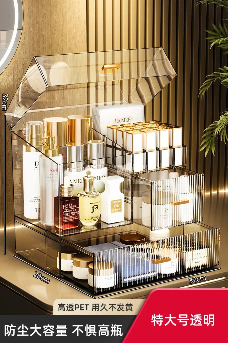 32x32x20cm Acrylic Luxury Cosmetics Storage Box Desktop Large Capacity Skin Care Lipstick Jewelry Dustproof Organizer Rack