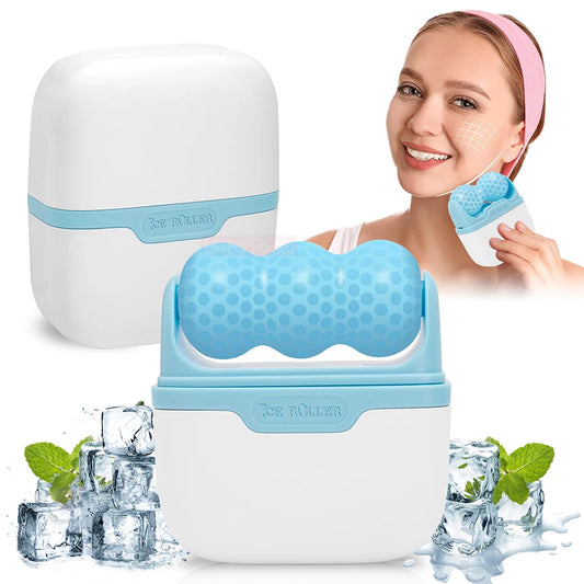 Double head ice roller for relieving puffiness on face, eyes, cold therapy for migraine face, massage roller for skin care