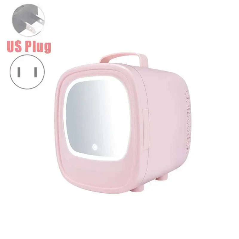 6L Mini Car Refrigerator Mirror Surface Fridge Car Home Dual-use Beauty Refrigerator Facial Mask Cosmetics Cooler With LED Light
