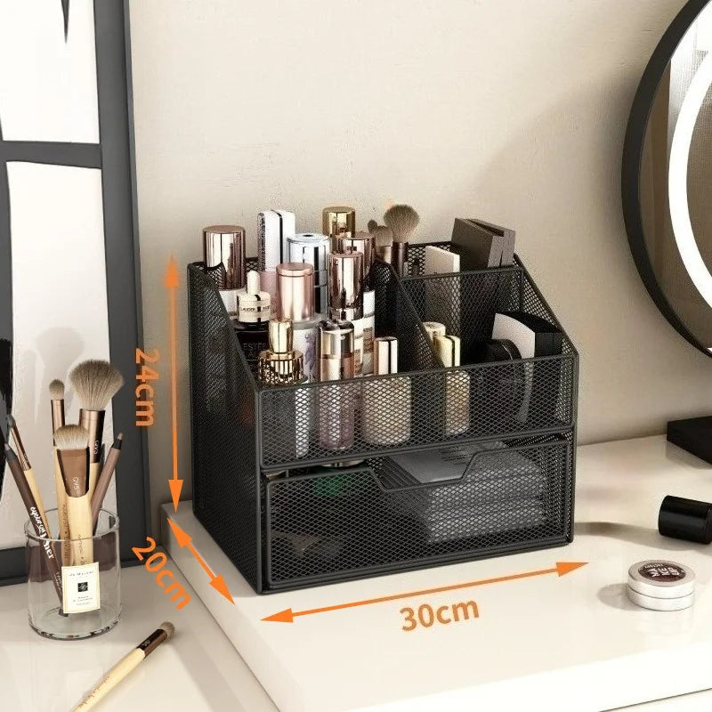 1pc Lightweight Varnished Metal Makeup Storage Rack - No - Installation, Ideal for Vanity Countertop, for Lipstick & Skincare