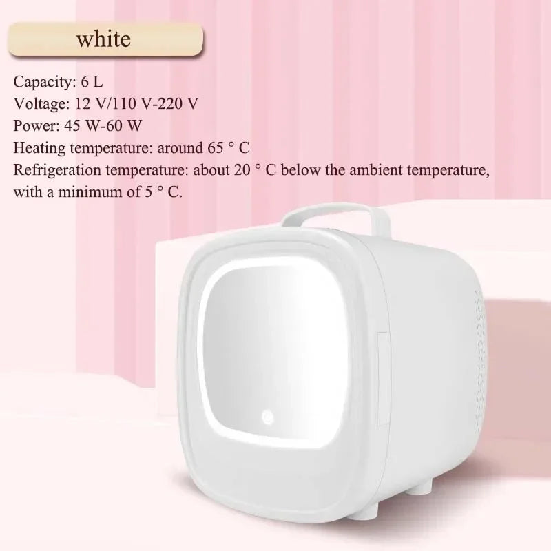 6L Mini Car Refrigerator Mirror Surface Fridge Car Home Dual-use Beauty Refrigerator Facial Mask Cosmetics Cooler With LED Light