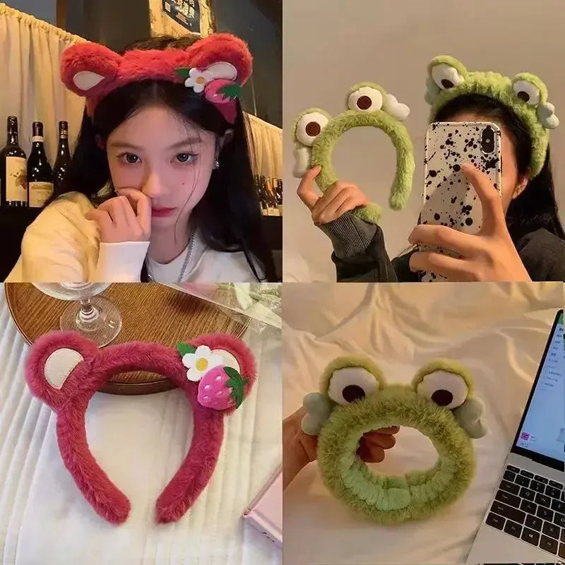 Cute cartoon frog headband women wash face hair accessories autumn and winter plush children daily need gift headband