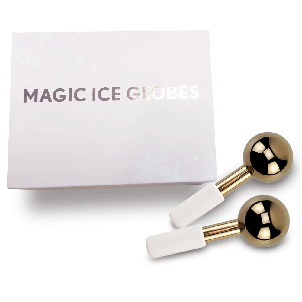 Hot Selling Skin Ice Globes Rose Gold Cooling Facial Ice Globes Beauty Roller Stainless Steel Magic Metal Cold Therapy Hand Held