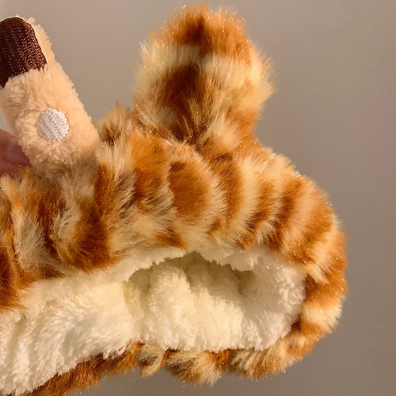 Cartoon Giraffe Cute Plush Bath Headband Wash Face Hair Hoop Hairbands Wristband for Bathroom Soft Remover Skin Care for Women