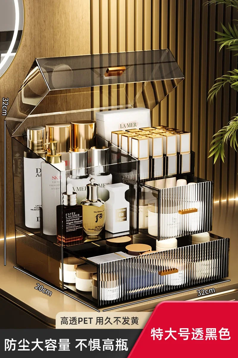 32x32x20cm Acrylic Luxury Cosmetics Storage Box Desktop Large Capacity Skin Care Lipstick Jewelry Dustproof Organizer Rack