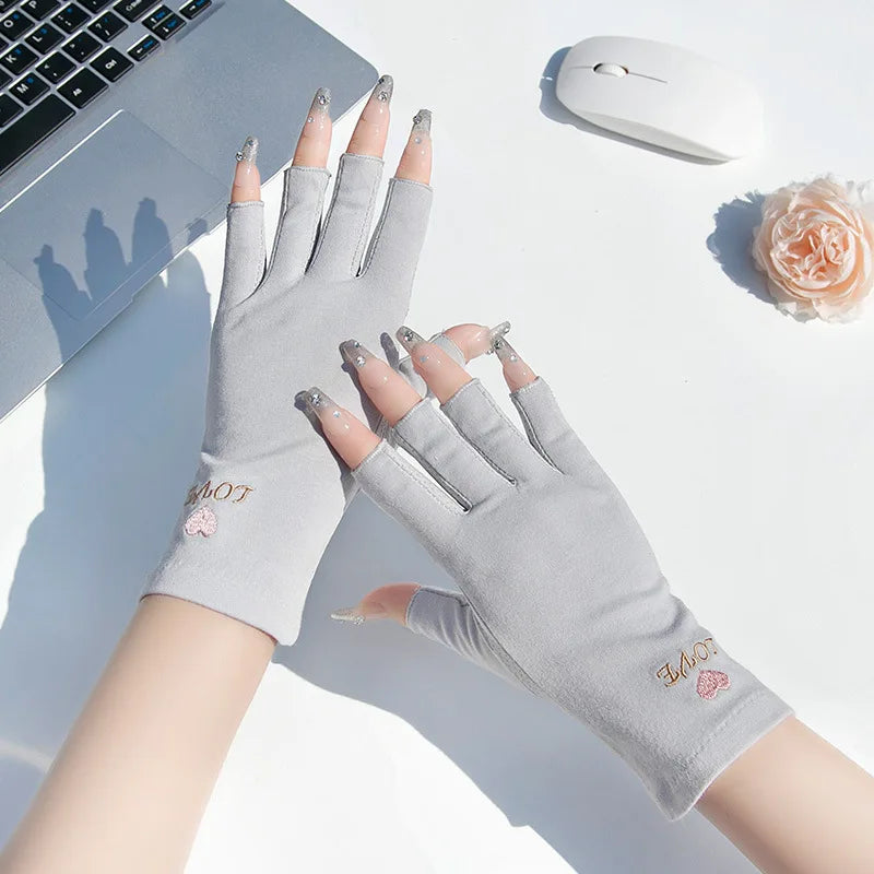 1 Pair UV Protective Gloves Sun Protection Half Finger Gloves Thin Gloves Non-slip Gloves Gel Fingerless Manicure Gloves