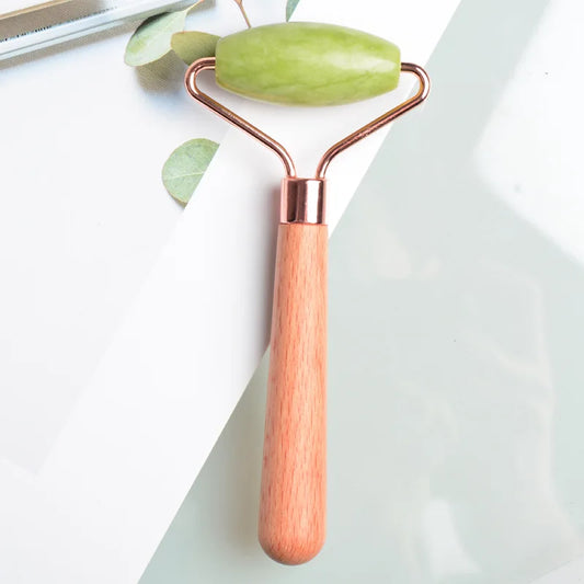 Home Use Single Jade Massage Roller with Wooden Handle and Jade Handle Barbed Xiuyan Jade Facial Massage Roller
