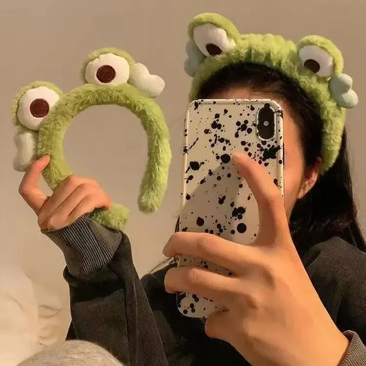 Cute cartoon frog headband women wash face hair accessories autumn and winter plush children daily need gift headband