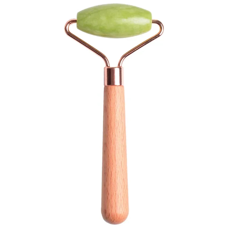 Home Use Single Jade Massage Roller with Wooden Handle and Jade Handle Barbed Xiuyan Jade Facial Massage Roller