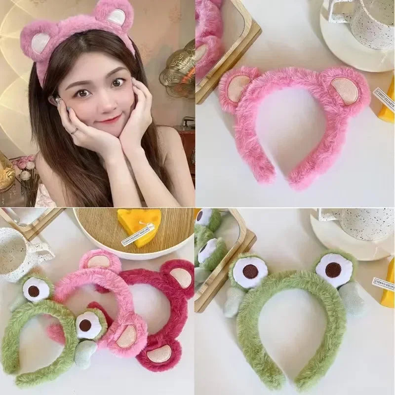 Cute cartoon frog headband women wash face hair accessories autumn and winter plush children daily need gift headband