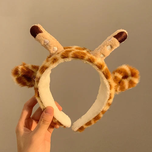 Cartoon Giraffe Cute Plush Bath Headband Wash Face Hair Hoop Hairbands Wristband for Bathroom Soft Remover Skin Care for Women