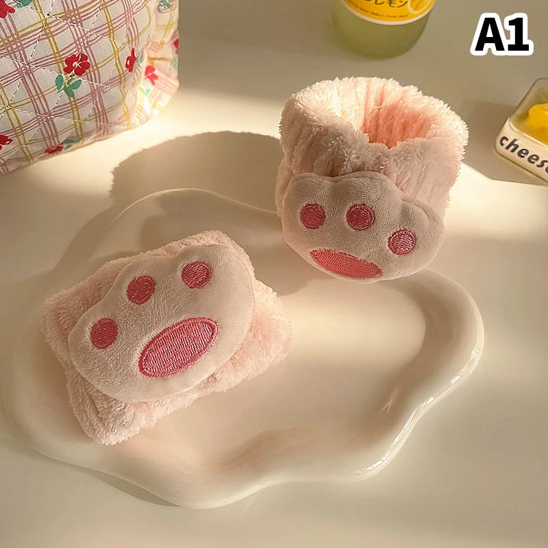 Spa Headband Wristband For Washing Face Fleece Skincare Toast Hair Band Wrist Cuffs For Women Girls Makeup