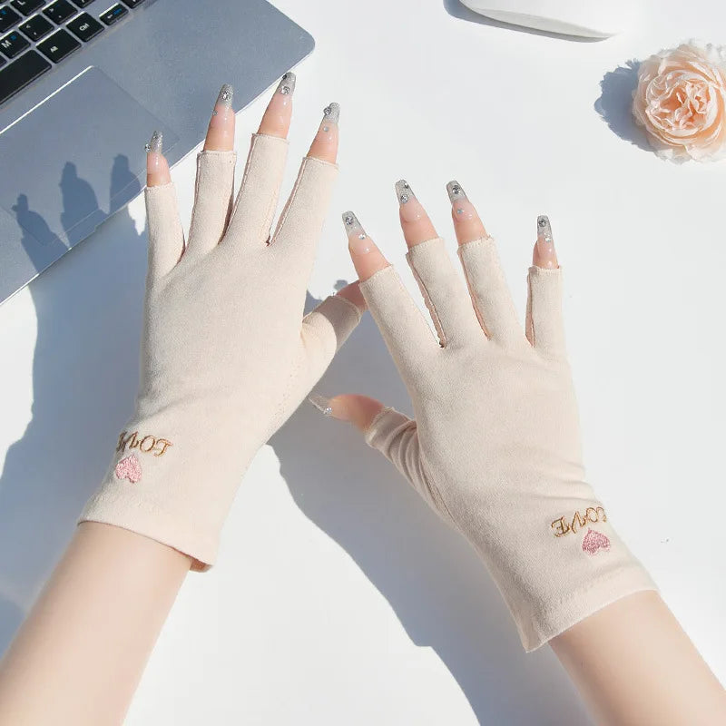 1 Pair UV Protective Gloves Sun Protection Half Finger Gloves Thin Gloves Non-slip Gloves Gel Fingerless Manicure Gloves