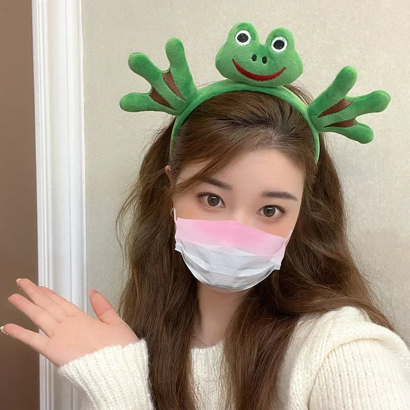 Cute cartoon frog headband women wash face hair accessories autumn and winter plush children daily need gift headband