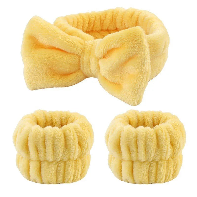 1set Women Wrist Towels For Washing Face Soft Bow Headband Girls Wrist Wash Band Pink Face Wash Wristband Spa skincare Hairbands