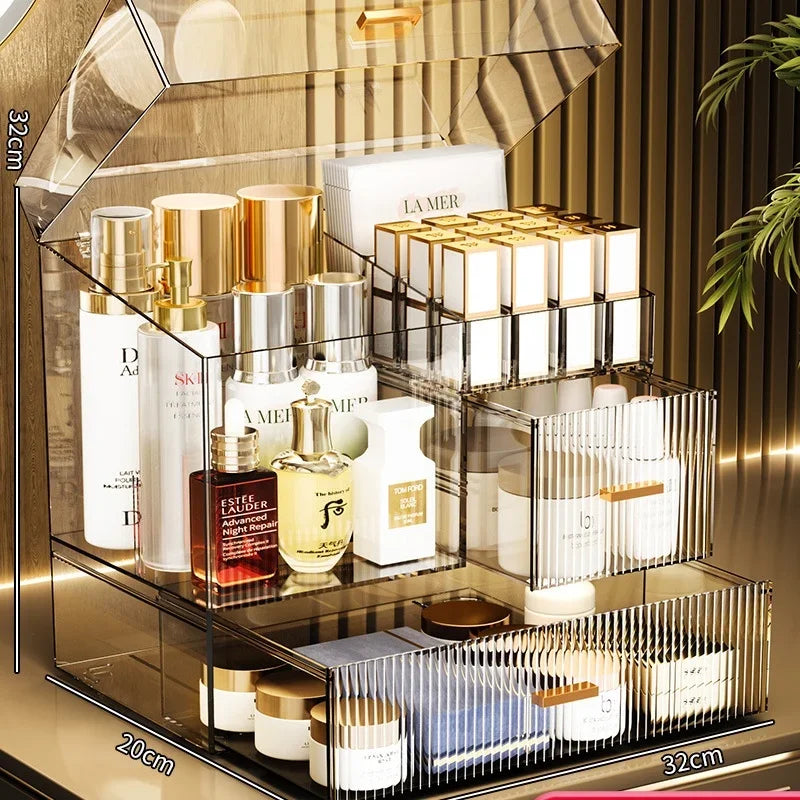 32x32x20cm Acrylic Luxury Cosmetics Storage Box Desktop Large Capacity Skin Care Lipstick Jewelry Dustproof Organizer Rack