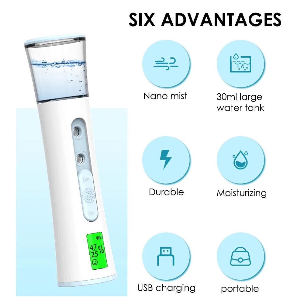 Nano Facial Steamer Mist Spray Eyelash Extensions Cleaning Pores Water SPA Moisturizing Hydrating Face Sprayer USB Rechargeable
