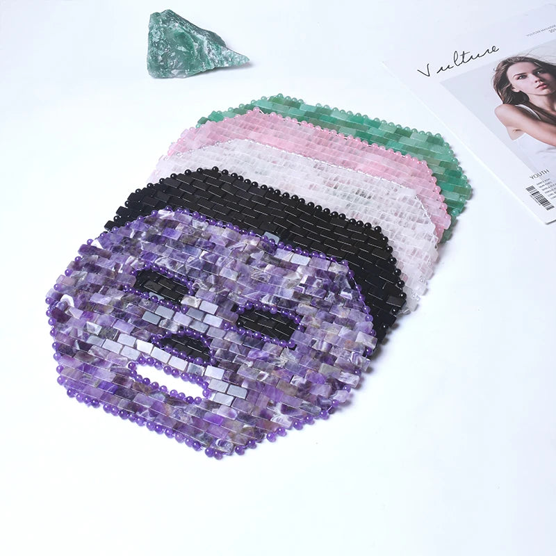 1Pcs 265*200 mm Cool Compress Natural Rose Quartz Jade Full Face Mask Massager Stone Sleep Mask Face Massager
