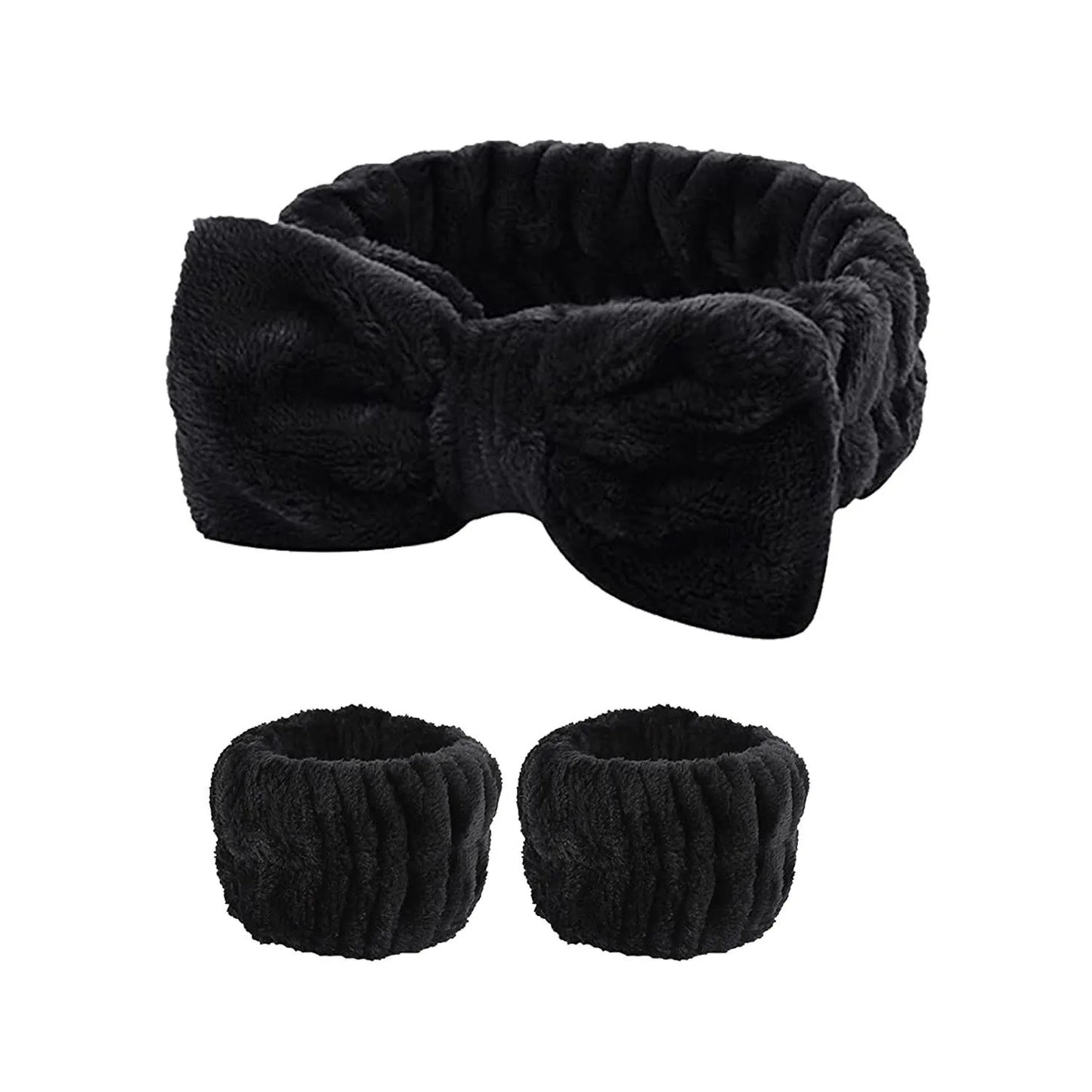 1set Women Wrist Towels For Washing Face Soft Bow Headband Girls Wrist Wash Band Pink Face Wash Wristband Spa skincare Hairbands