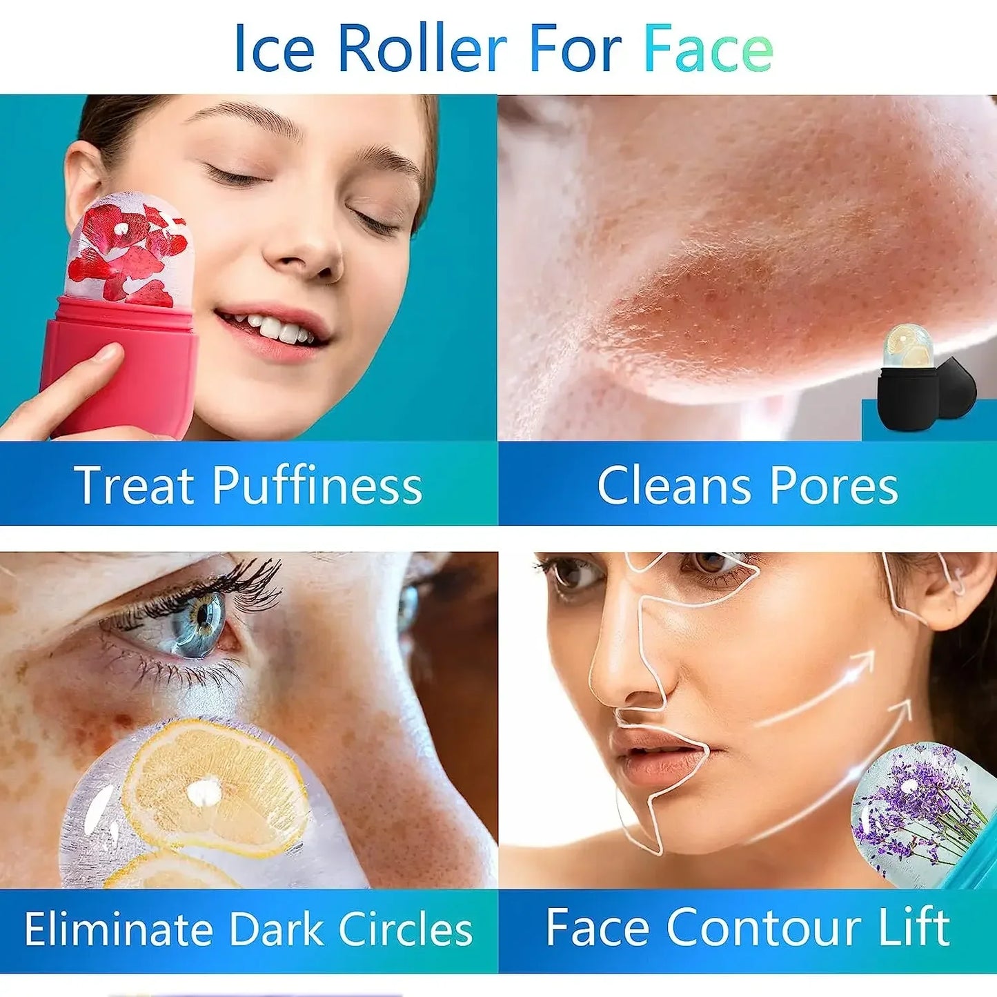 Ice Cube Face Roller, Eyes and Neck, Brighten Skin & Enhance Your Natural Glow, Reusable Facial Treatment, Ice Cube Roller