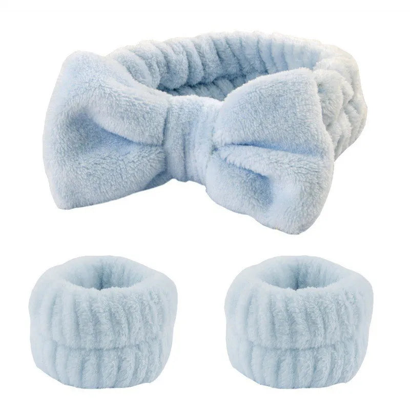 1set Women Wrist Towels For Washing Face Soft Bow Headband Girls Wrist Wash Band Pink Face Wash Wristband Spa skincare Hairbands
