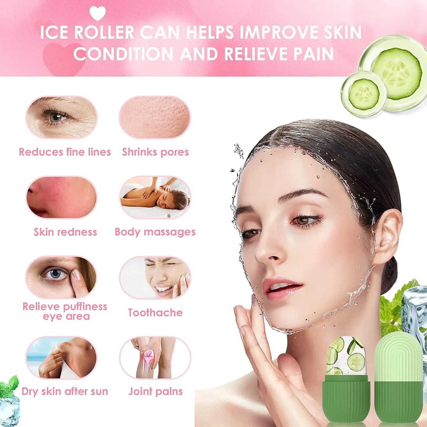 Ice Cube Face Roller, Eyes and Neck, Brighten Skin & Enhance Your Natural Glow, Reusable Facial Treatment, Ice Cube Roller