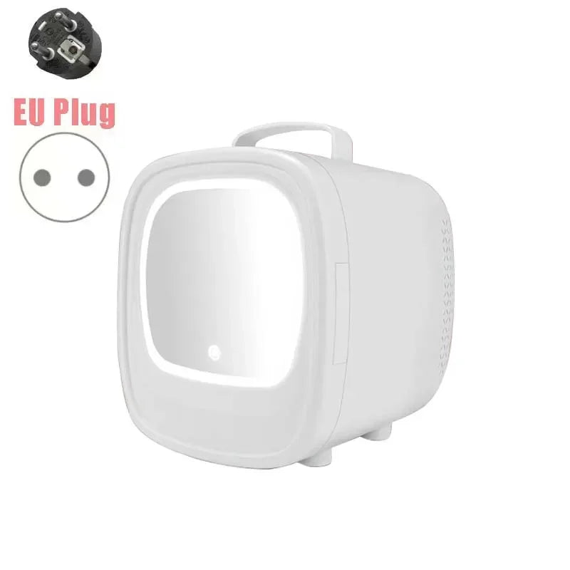 6L Mini Car Refrigerator Mirror Surface Fridge Car Home Dual-use Beauty Refrigerator Facial Mask Cosmetics Cooler With LED Light