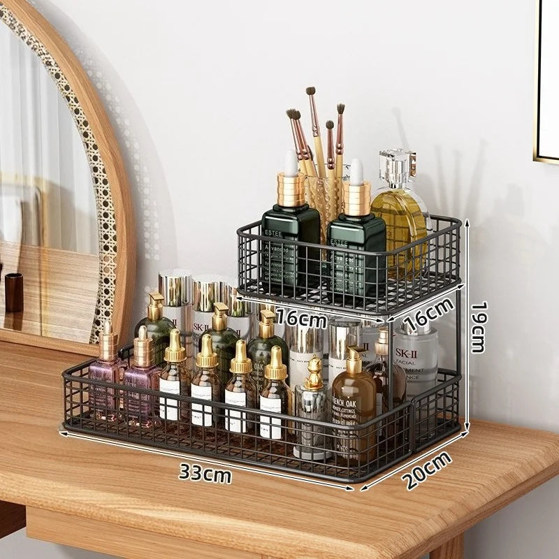 1pc Lightweight Varnished Metal Makeup Storage Rack - No - Installation, Ideal for Vanity Countertop, for Lipstick & Skincare