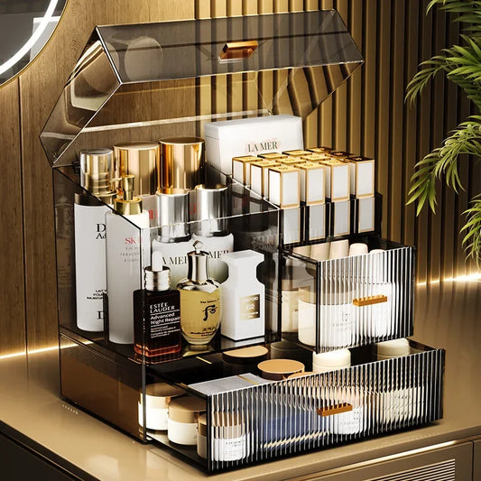 32x32x20cm Acrylic Luxury Cosmetics Storage Box Desktop Large Capacity Skin Care Lipstick Jewelry Dustproof Organizer Rack