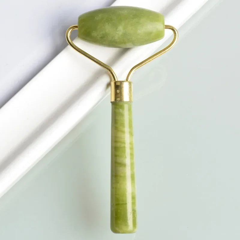 Home Use Single Jade Massage Roller with Wooden Handle and Jade Handle Barbed Xiuyan Jade Facial Massage Roller