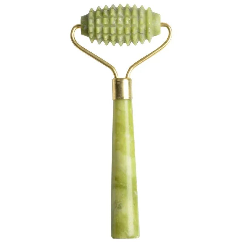 Home Use Single Jade Massage Roller with Wooden Handle and Jade Handle Barbed Xiuyan Jade Facial Massage Roller