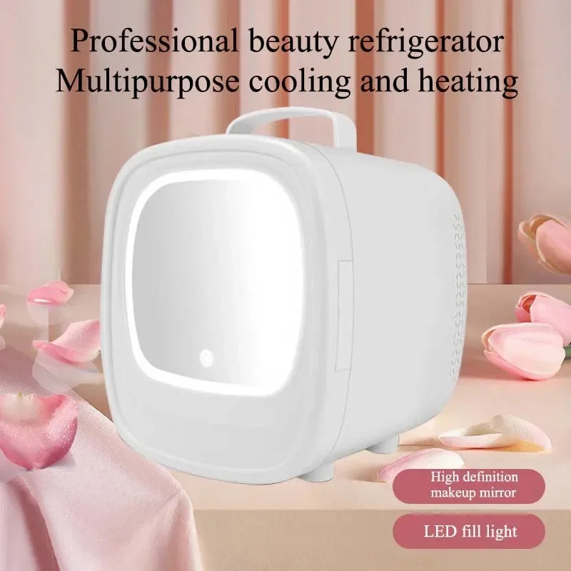 6L Mini Car Refrigerator Mirror Surface Fridge Car Home Dual-use Beauty Refrigerator Facial Mask Cosmetics Cooler With LED Light
