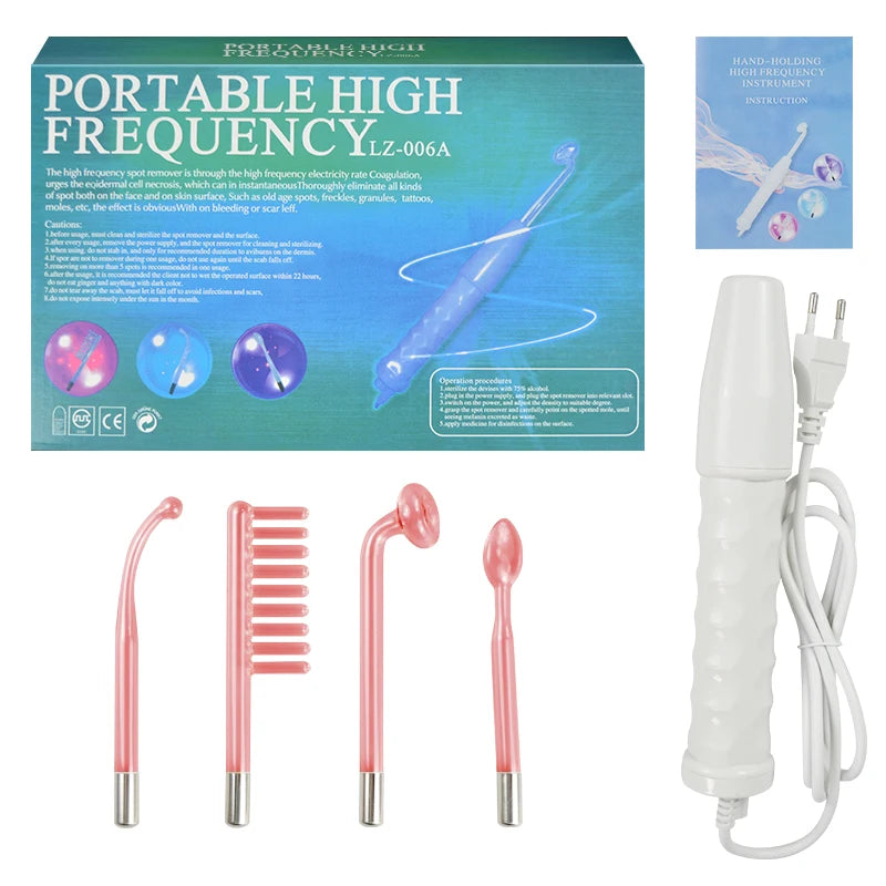Portable  High Frequency Facial Machine Mushroom Tongue Bend Comb Tube Electrotherapy Physiotherapy Anti-inflammatory Device