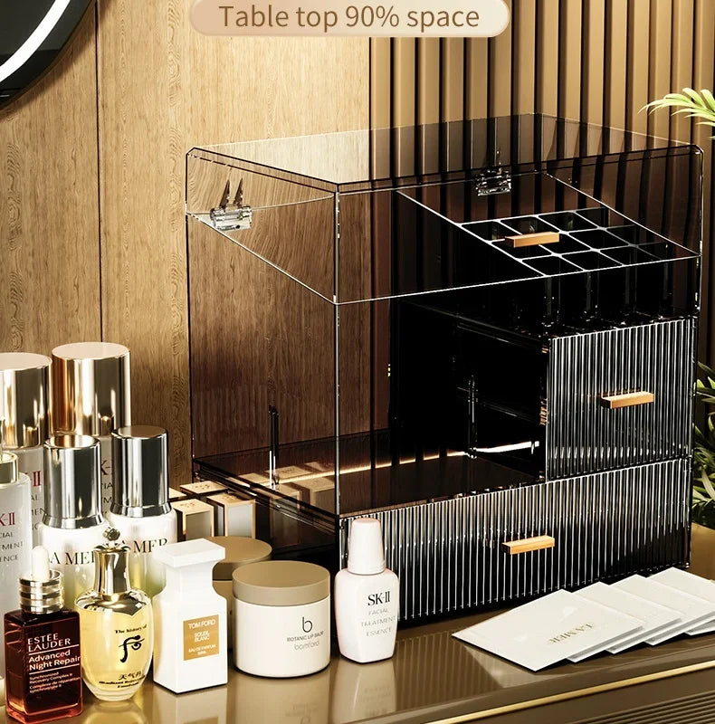 32x32x20cm Acrylic Luxury Cosmetics Storage Box Desktop Large Capacity Skin Care Lipstick Jewelry Dustproof Organizer Rack